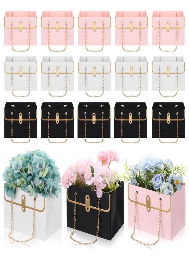 AojSup 18 Pack Flower Paper Gift Bags with Chain, Flower Bouquet Bags Handbag Florist Wrap Box for Wedding Party Valentine's Day Birthday Mother's Day Bridal Shower Wrap Bag, 5.9" x 3.9" x 4.3" - Image 1